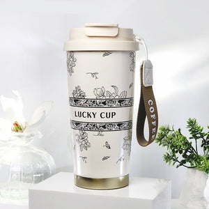 Black Floral Stainless Steel premium Insulated Detox Infuser Bottle with Tea and Fruit Infuser attachment, 520ml - Back To School