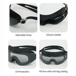 Black Full Glass panel styled Anti Fog UV Protection leakproof design Swim Goggles for Adults - Swim