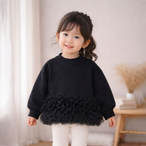 Black Fur Trim Party Top for Girls - 3 - 4 Years Kids Clothing