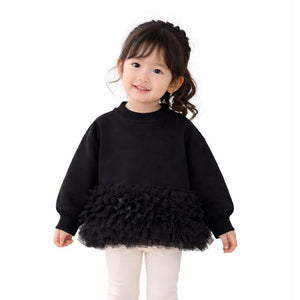 Black Fur Trim Party Top for Girls - 3 - 4 Years Kids Clothing