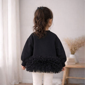 Black Fur Trim Party Top for Girls - 3 - 4 Years Kids Clothing