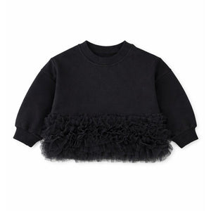 Black Fur Trim Party Top for Girls - 3 - 4 Years Kids Clothing