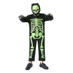 Black Green Luminous Skeleton Kids Halloween Costume - Little Surprise BoxBlack Green Luminous Skeleton Kids Halloween Costume
