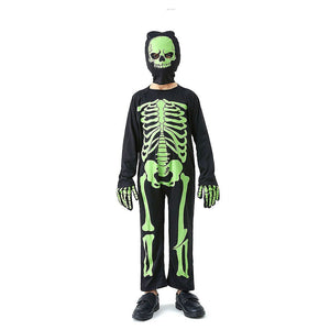 Black Green Luminous Skeleton Kids Halloween Costume - Little Surprise BoxBlack Green Luminous Skeleton Kids Halloween Costume