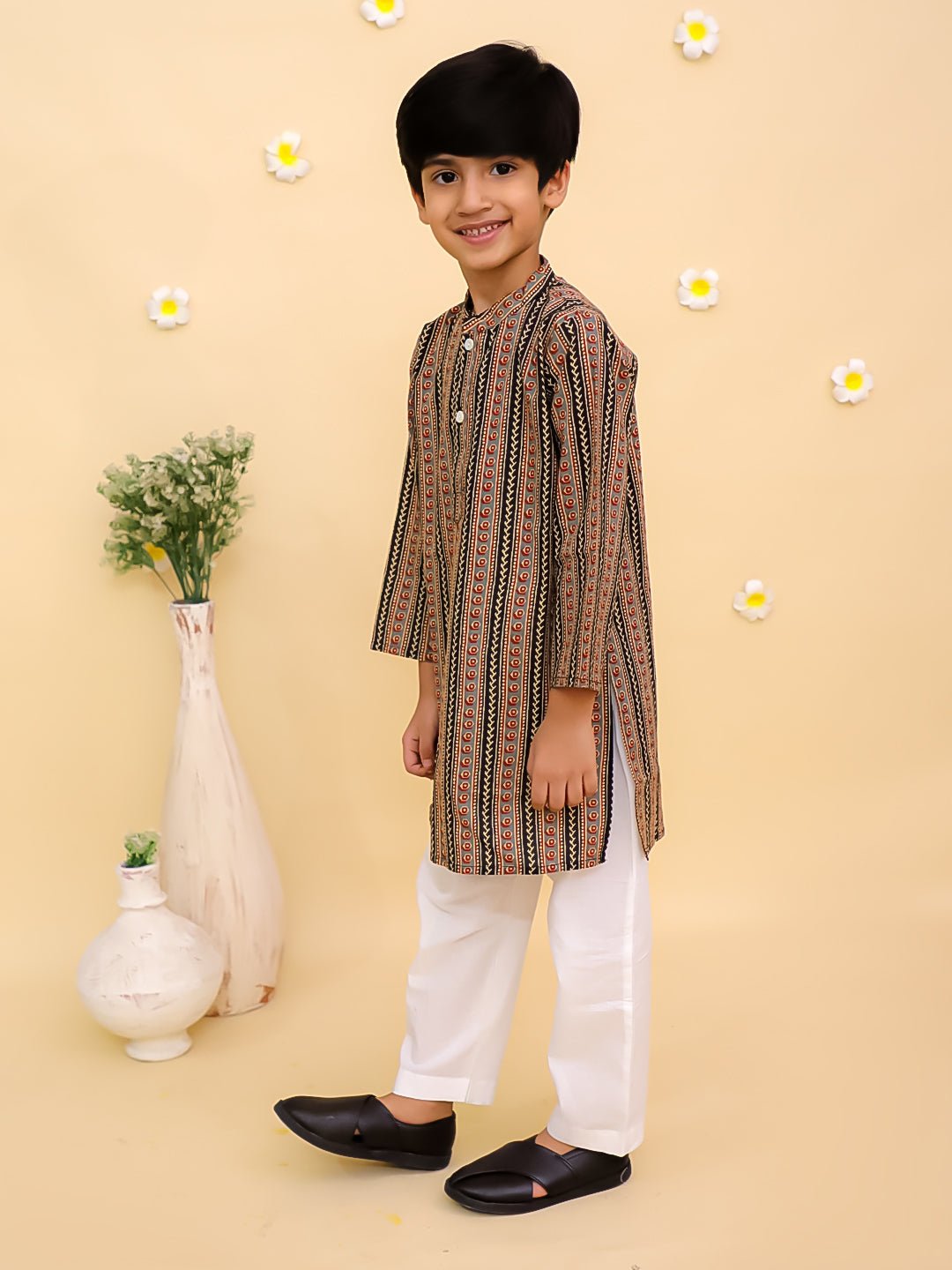 Black Kalamkari Boys Kurta Set - KES - RA - BLKBY - 0 - 6