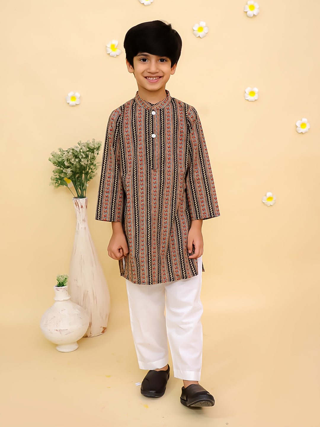 Black Kalamkari Boys Kurta Set - KES - RA - BLKBY - 0 - 6