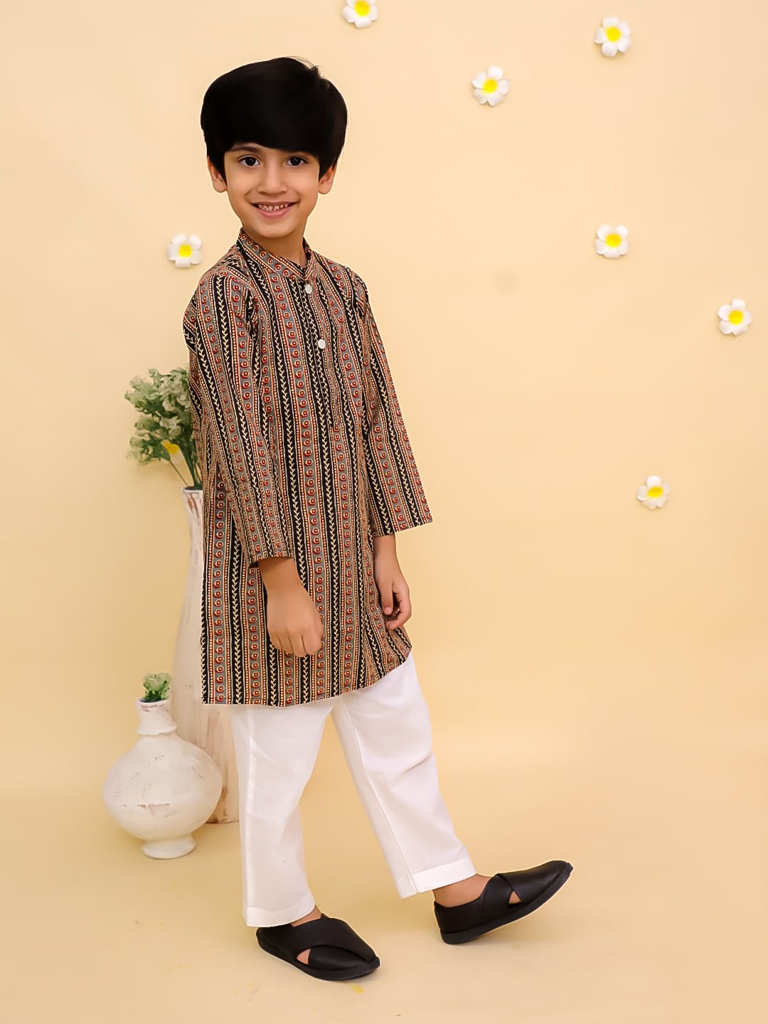 Black Kalamkari Boys Kurta Set - KES - RA - BLKBY - 0 - 6