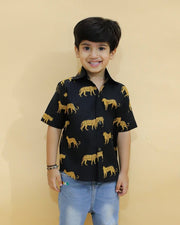 Black Leopard Print Boys Shirt