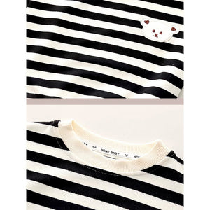Black Mad Ted Dungaree with Stripes T-shirt, 2 Pcs Clothing Set For Toddlers And Kids - 1 - 2 Years Kids Clothing