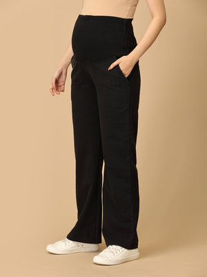 Black Maternity Knit Denims With Belly Support - Dark Wash - MDD - AN - BKDN - S