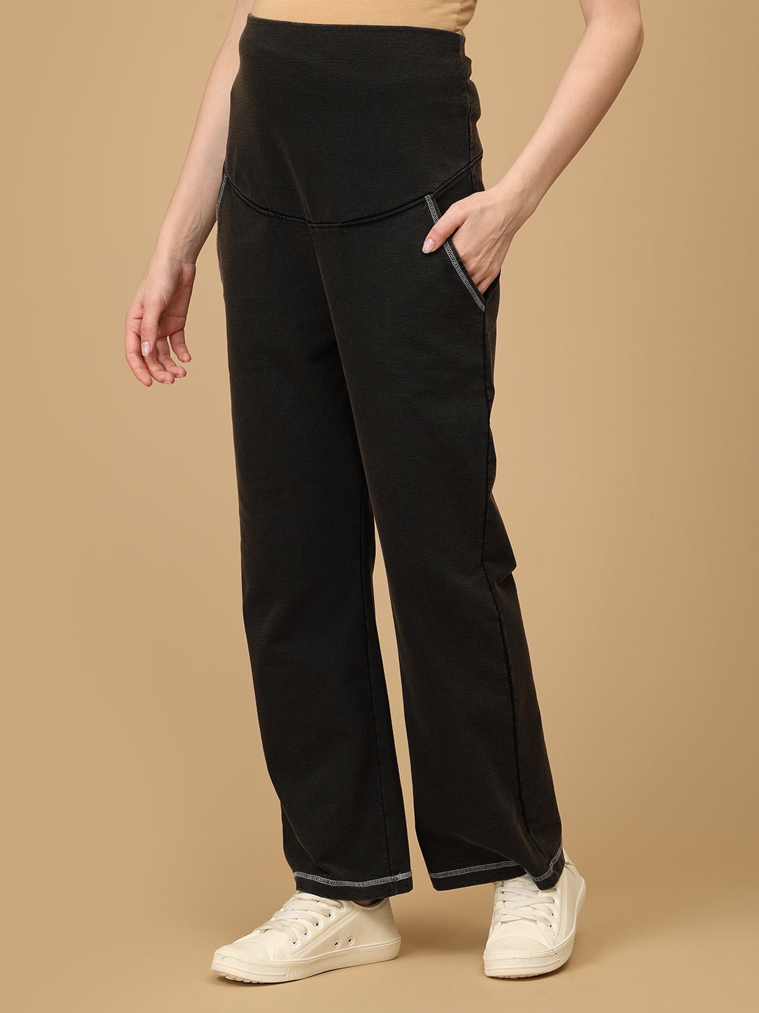 Black Maternity Knit Denims With Belly Support - Light Wash - MDD - AN - GYDN - S