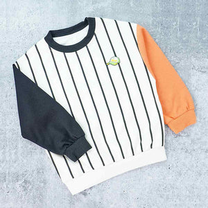 Black & Orange Colorblock Full Sleeves T-shirt for Kids - 3 - 4 Years Kids Clothing