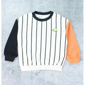 Black & Orange Colorblock Full Sleeves T-shirt for Kids - 3 - 4 Years Kids Clothing