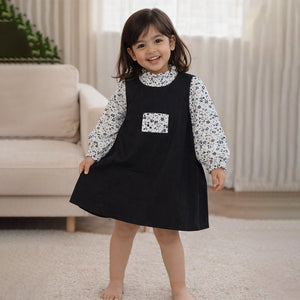 Black Pinafore style 2pcs Casualwear set for Girls - 3 - 4 Years Kids Clothing