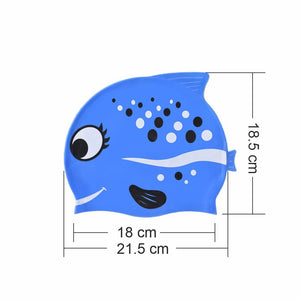 Black Polka Blue Fishy , Silicone Kids Swim Cap, 5 years - 15 years - 5 - 15 years Swim