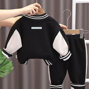 Black & White 1977 Designed 3 Pcs Varsity Jacket Styled Track Suit Set For Toddlers And Kids - 2 - 3 Years Kids Clothing