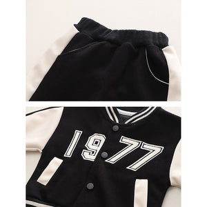 Black & White 1977 Designed 3 Pcs Varsity Jacket Styled Track Suit Set For Toddlers And Kids - 2 - 3 Years Kids Clothing