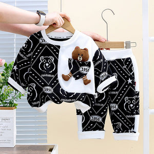 Black & White Dotted Teddy , 2Pcs Tracksuit Set for Kids - 2 - 3 Years Kids Clothing