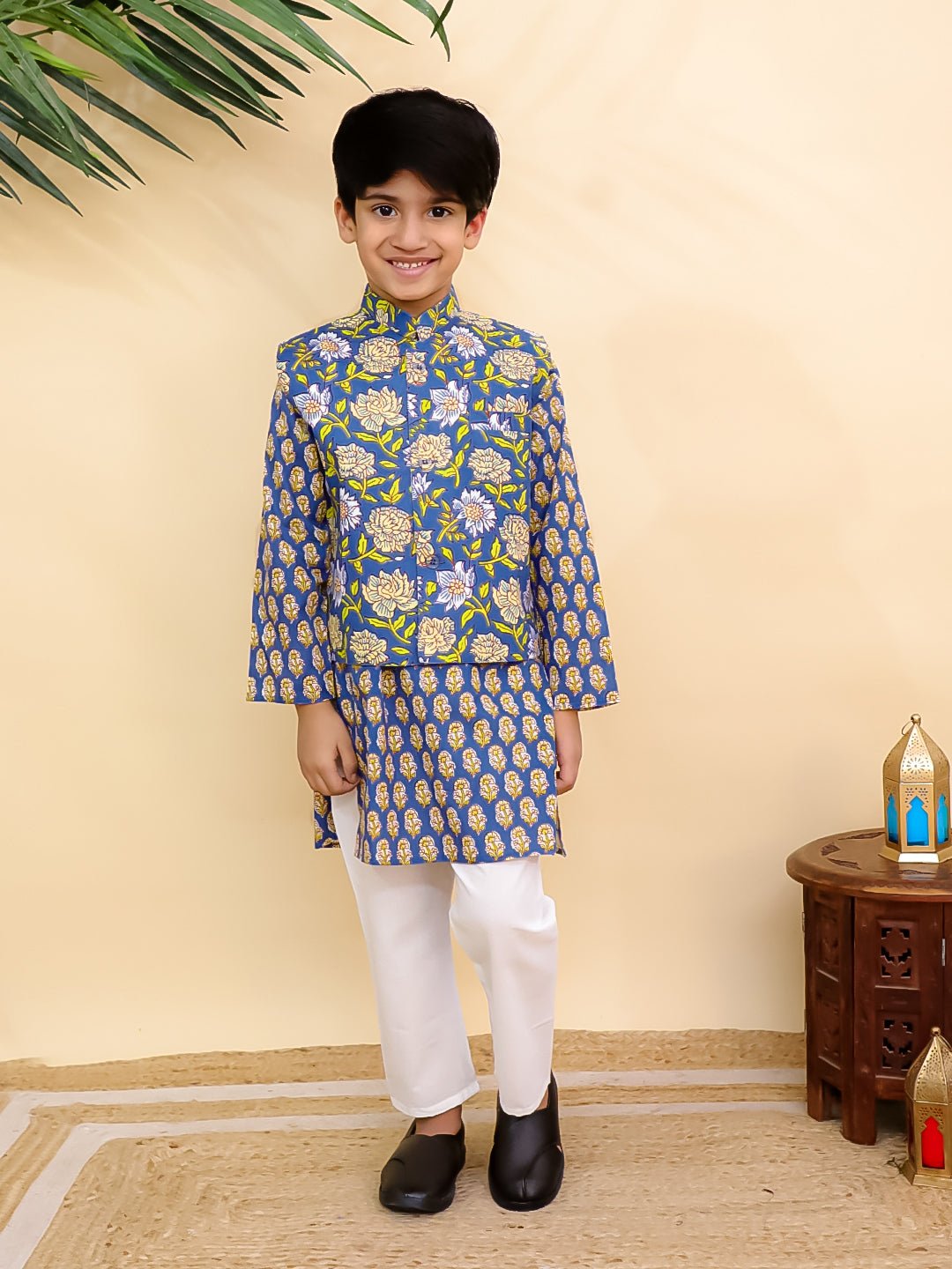 Blaze Blue Boys Jacket And Kurta Pajama Set - KES - SC - BLZBY - 0 - 6