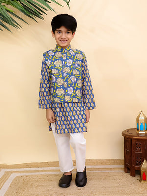 Blaze Blue Boys Jacket And Kurta Pajama Set - KES - SC - BLZBY - 0 - 6