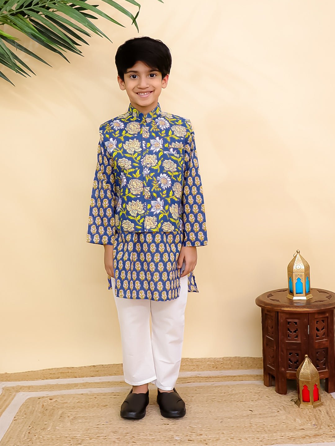 Blaze Blue Boys Jacket And Kurta Pajama Set - KES - SC - BLZBY - 0 - 6
