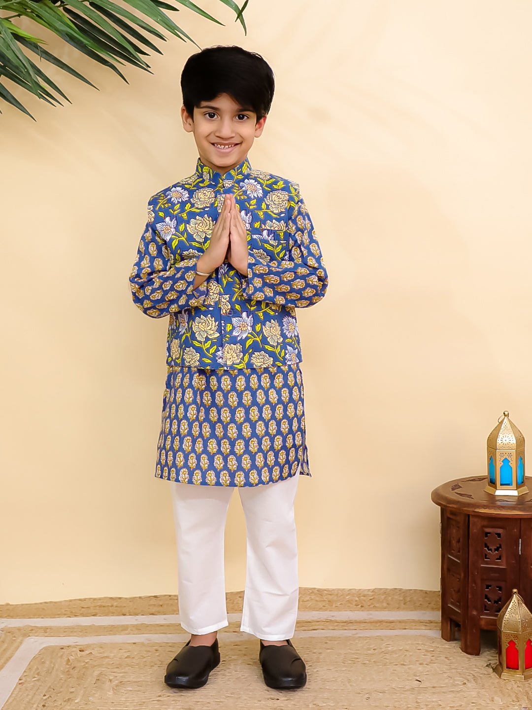 Blaze Blue Boys Jacket And Kurta Pajama Set - KES - SC - BLZBY - 0 - 6