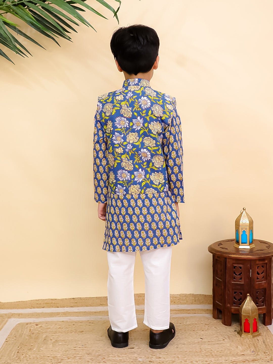 Blaze Blue Boys Jacket And Kurta Pajama Set - KES - SC - BLZBY - 0 - 6