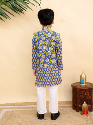 Blaze Blue Boys Jacket And Kurta Pajama Set - KES - SC - BLZBY - 0 - 6