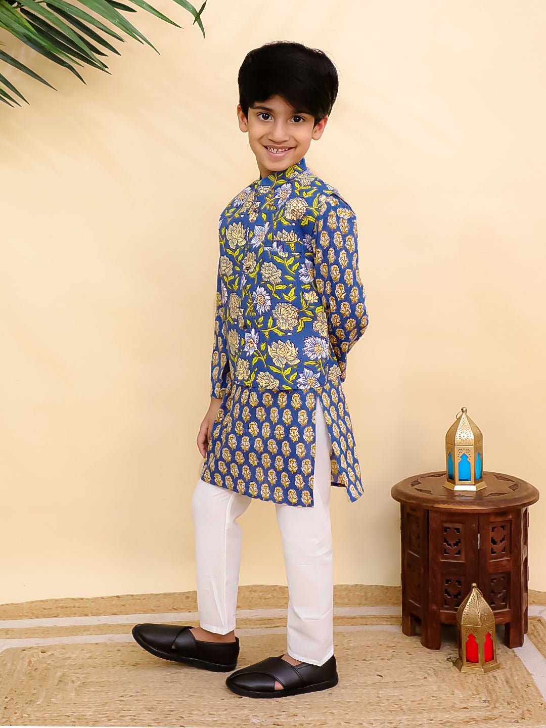 Blaze Blue Boys Jacket And Kurta Pajama Set - KES - SC - BLZBY - 0 - 6