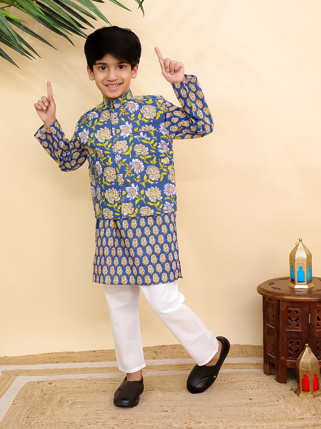 Blaze Blue Boys Jacket And Kurta Pajama Set - KES - SC - BLZBY - 0 - 6