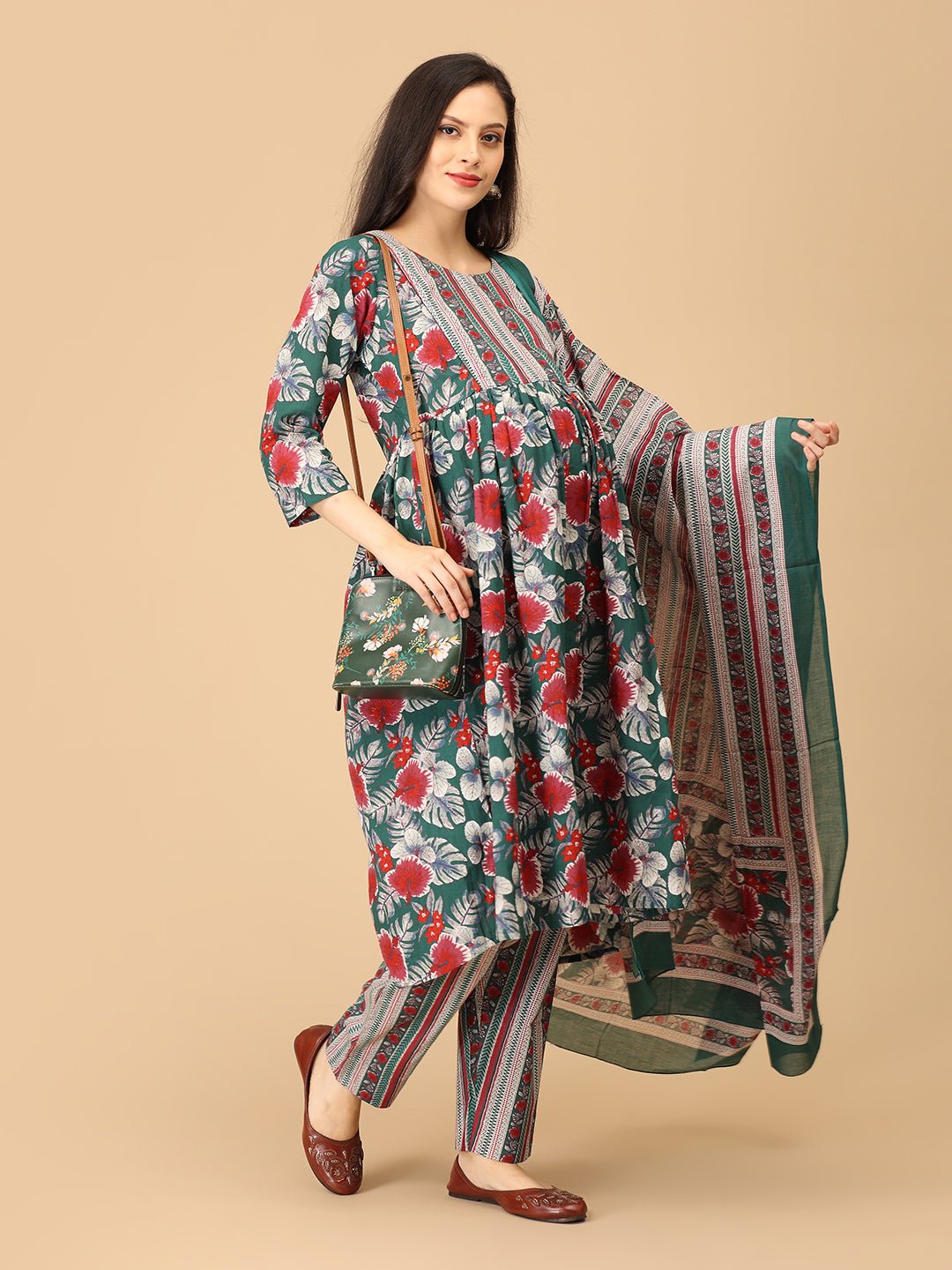 Bloom & Burst Maternity and Nursing Kurta Set With Dupatta - MEW - SK - BMBRS - S