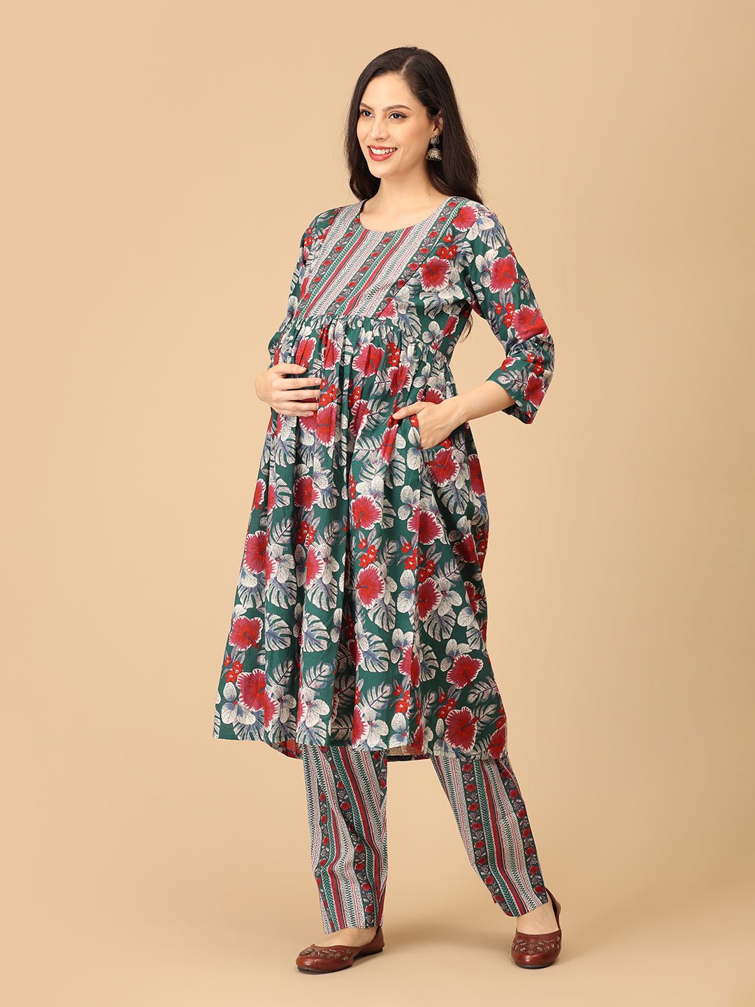 Bloom & Burst Maternity and Nursing Kurta Set With Dupatta - MEW - SK - BMBRS - S