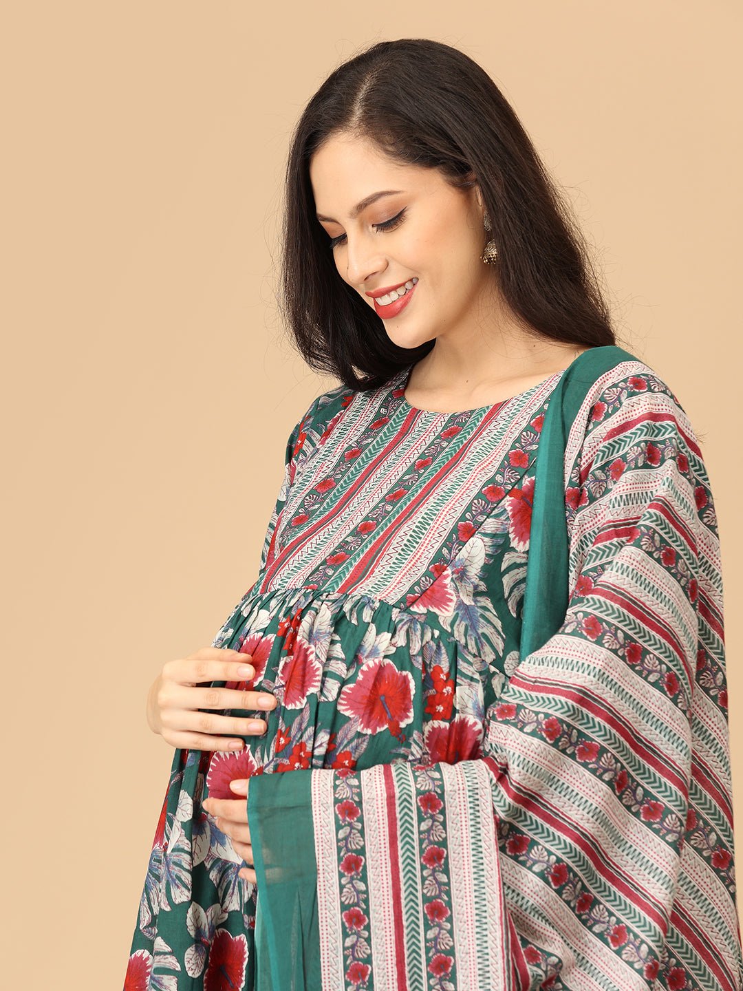 Bloom & Burst Maternity and Nursing Kurta Set With Dupatta - MEW - SK - BMBRS - S