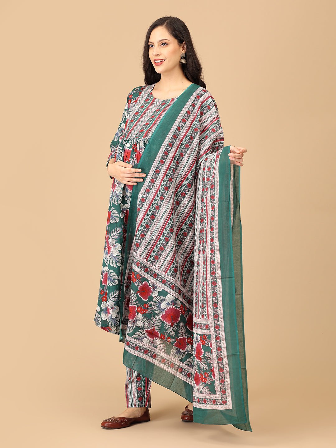 Bloom & Burst Maternity and Nursing Kurta Set With Dupatta - MEW - SK - BMBRS - S