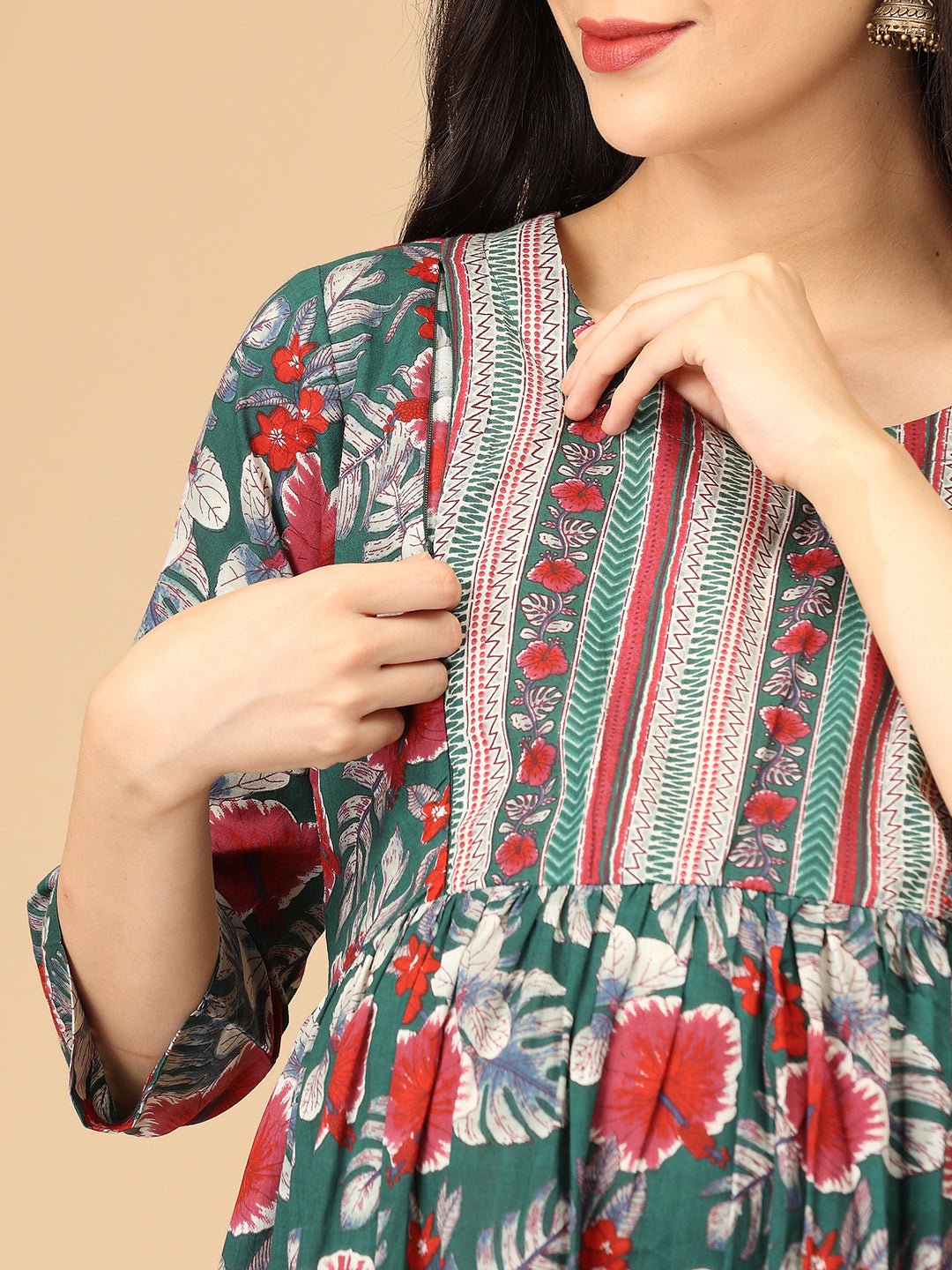 Bloom & Burst Maternity and Nursing Kurta Set With Dupatta - MEW - SK - BMBRS - S