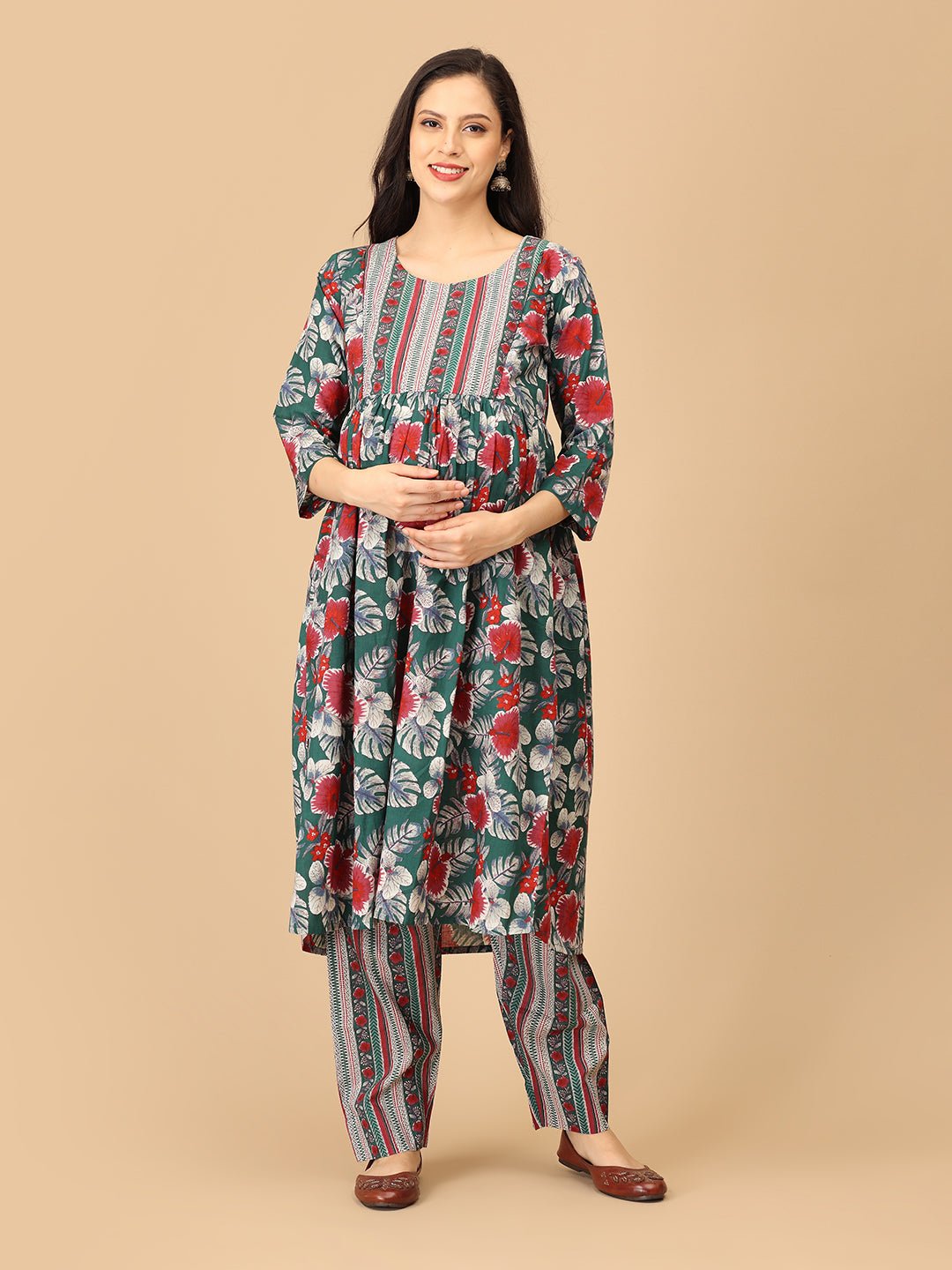 Bloom & Burst Maternity and Nursing Kurta Set With Dupatta - MEW - SK - BMBRS - S