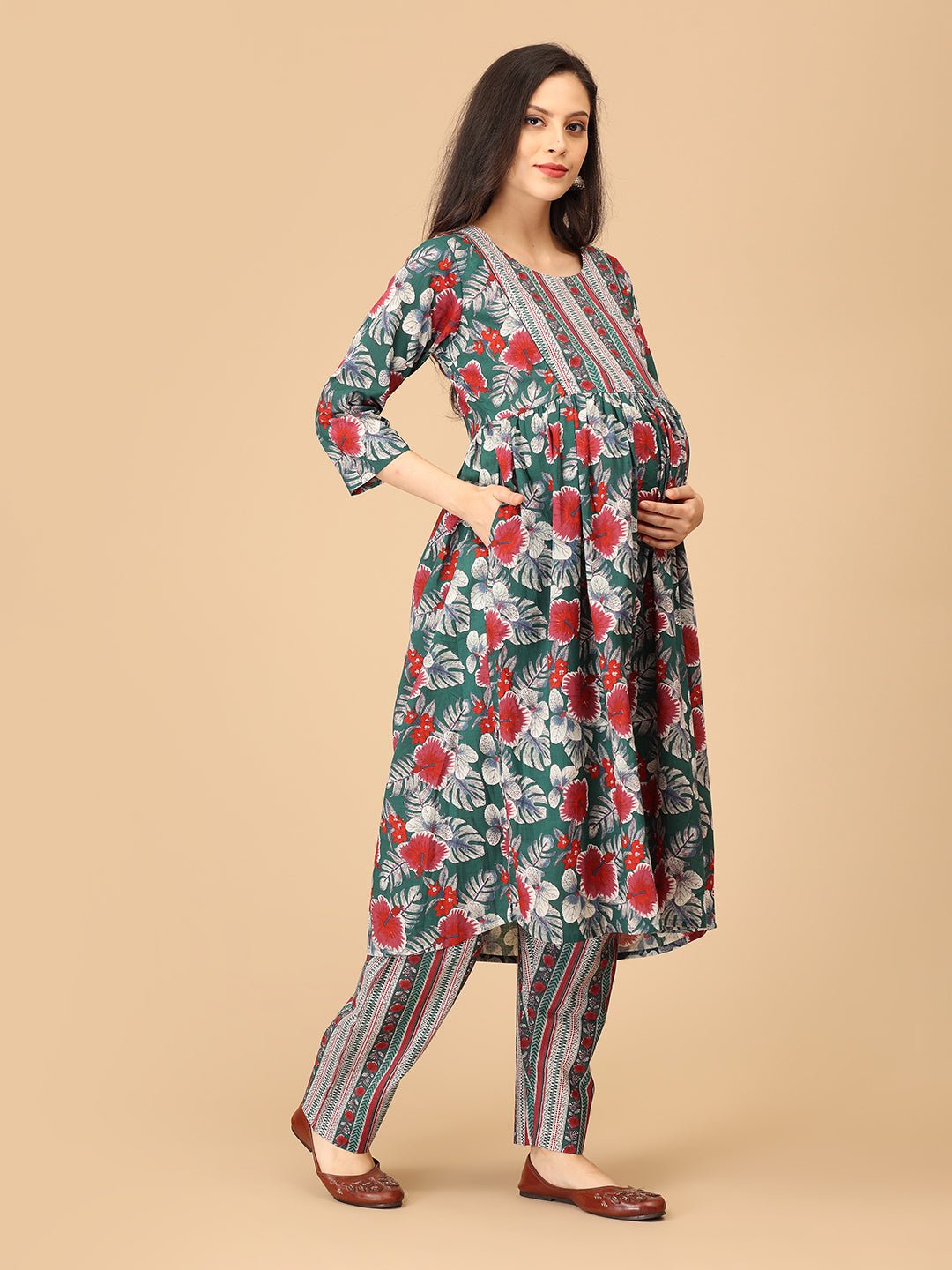Bloom & Burst Maternity and Nursing Kurta Set With Dupatta - MEW - SK - BMBRS - S