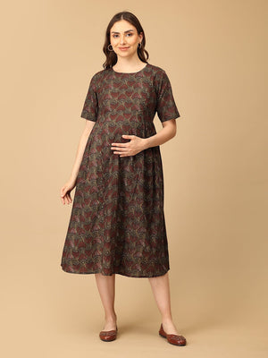 Bloom It Brown Maternity and Nursing Dress - DRS - SK - BLMITB - S