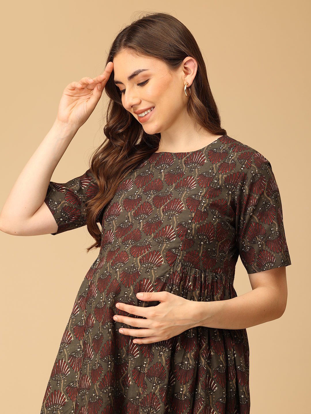 Bloom It Brown Maternity and Nursing Dress - DRS - SK - BLMITB - S