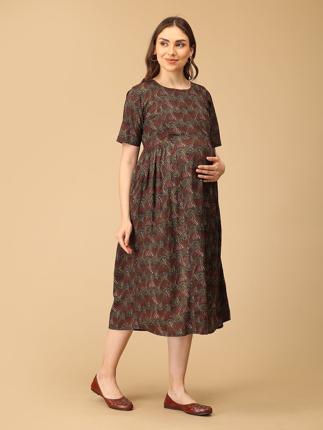 Bloom It Brown Maternity and Nursing Dress - DRS - SK - BLMITB - S