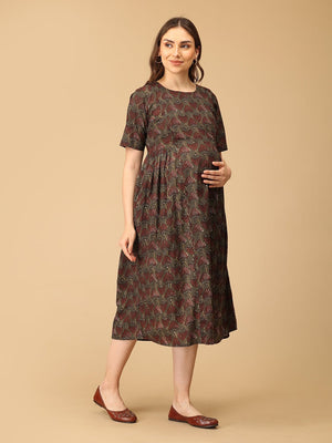Bloom It Brown Maternity and Nursing Dress - DRS - SK - BLMITB - S