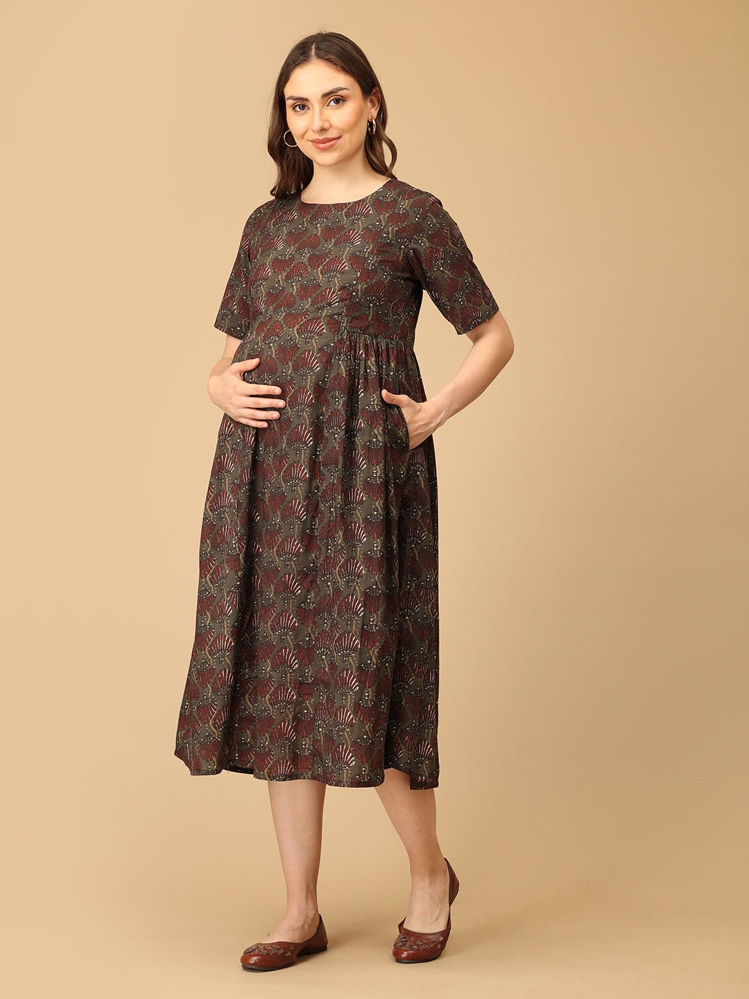 Bloom It Brown Maternity and Nursing Dress - DRS - SK - BLMITB - S