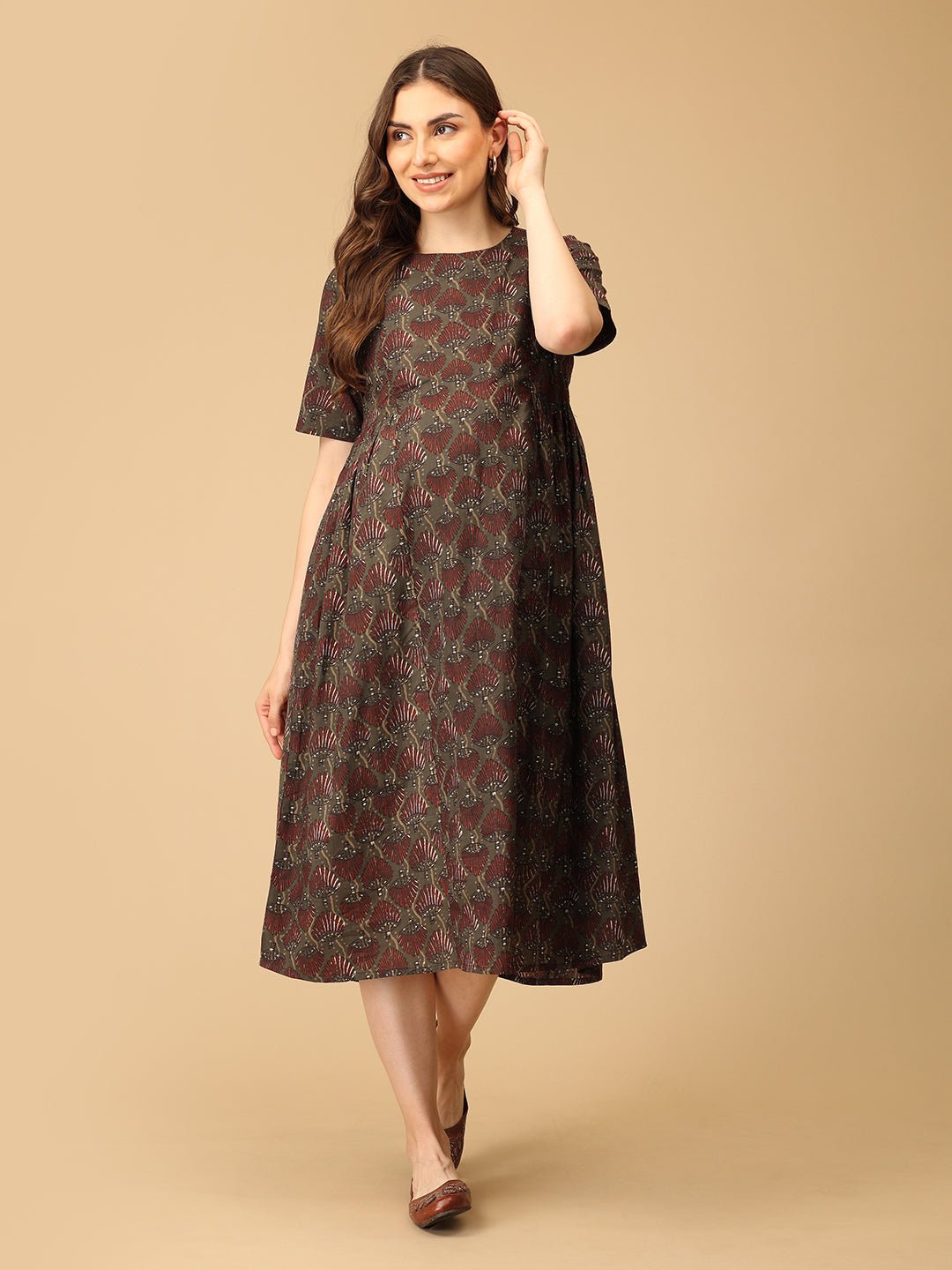 Bloom It Brown Maternity and Nursing Dress - DRS - SK - BLMITB - S