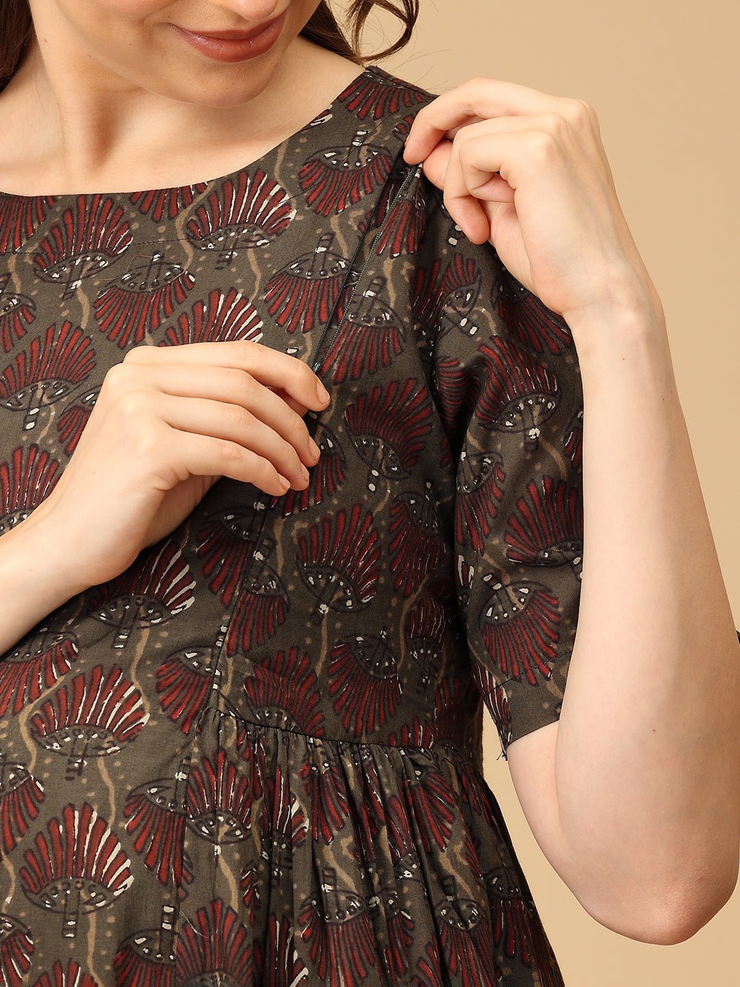 Bloom It Brown Maternity and Nursing Dress - DRS - SK - BLMITB - S