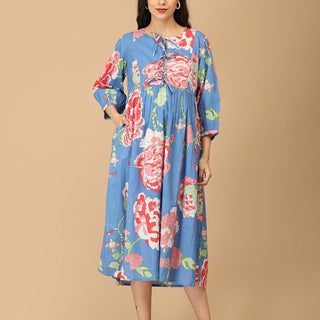 Bloom Me Blue Maternity and Nursing Dress - DRS - SK - BLMBL - S
