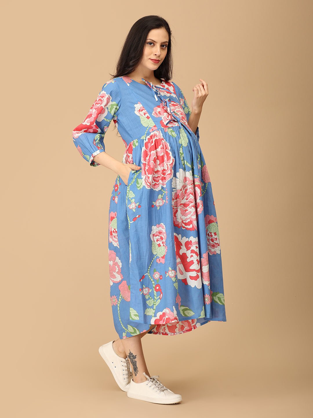 Bloom Me Blue Maternity and Nursing Dress - DRS - SK - BLMBL - S