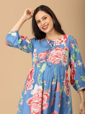 Bloom Me Blue Maternity and Nursing Dress - DRS - SK - BLMBL - S