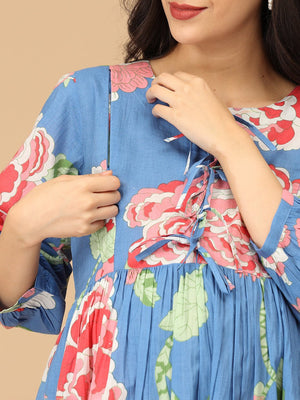 Bloom Me Blue Maternity and Nursing Dress - DRS - SK - BLMBL - S
