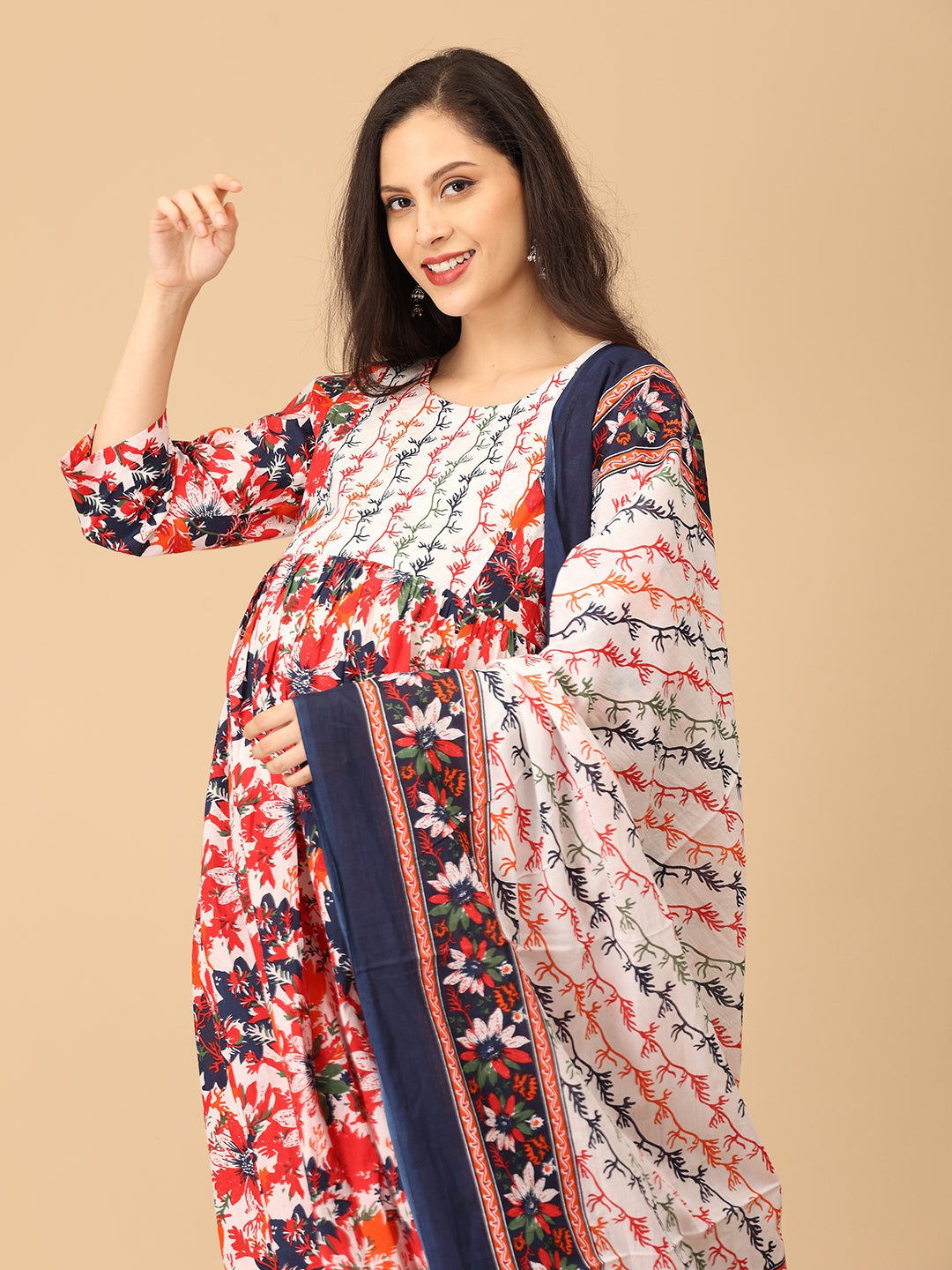 Bloom Popper Maternity and Nursing Kurta Set With Dupatta - MEW - SK - BLMP - S