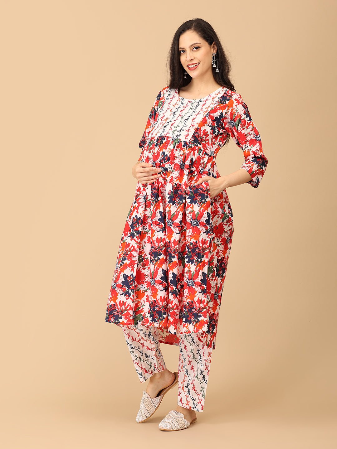 Bloom Popper Maternity and Nursing Kurta Set With Dupatta - MEW - SK - BLMP - S